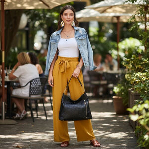 2 Straps Black Embossed Tooled Artisan LEATHER Shoulder Messenger Crossbody Bag